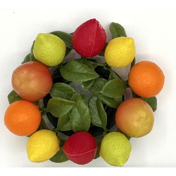 Set of SIX Vintage Plastic Candle Rings Fruit 1960s - Picture 1 of 5